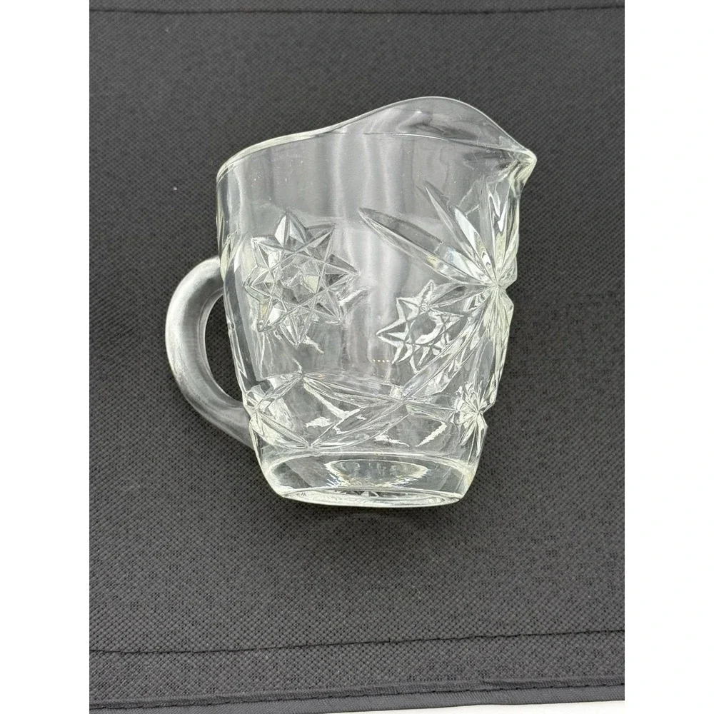 VTG Anchor Hocking Prescut Clear Glass Star of David Creamer 4.6